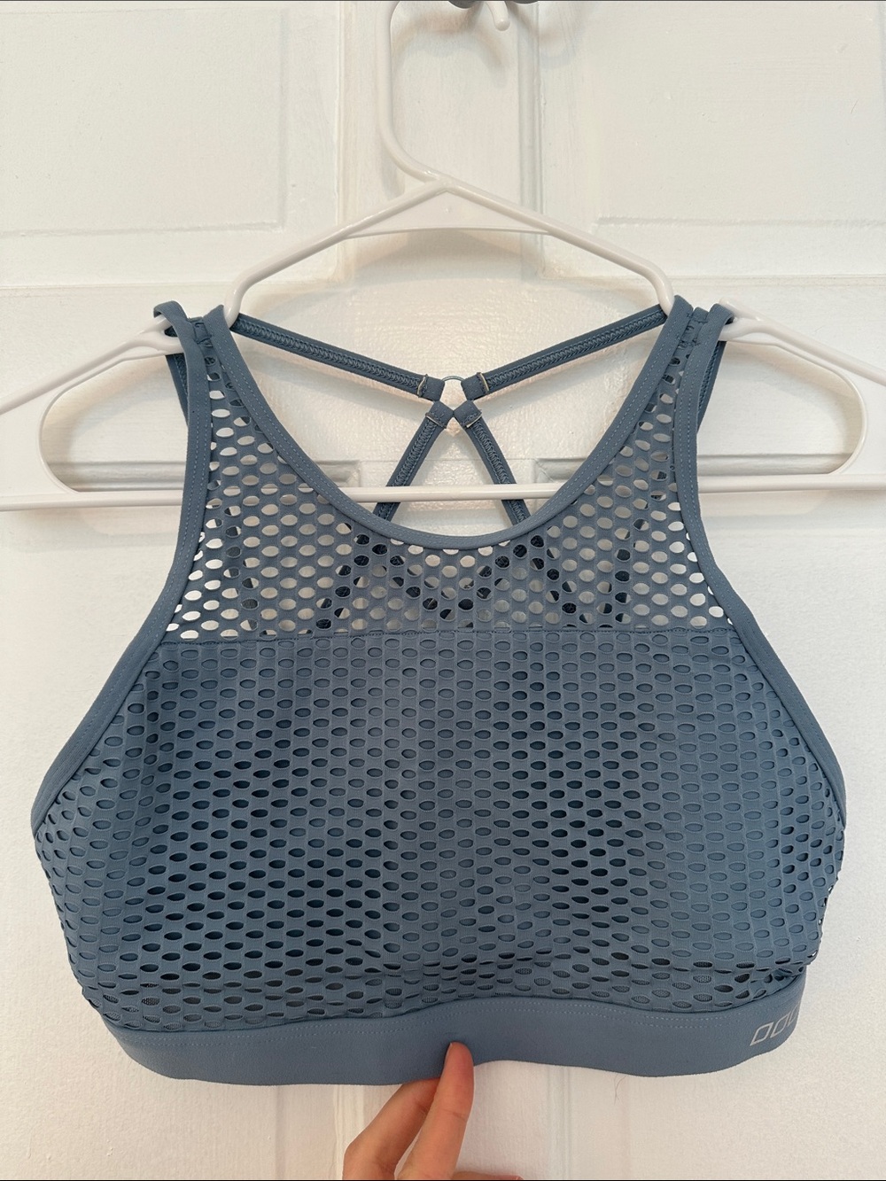 Lorna Jane High Neck Mesh Sports Bralette in Slate Blue